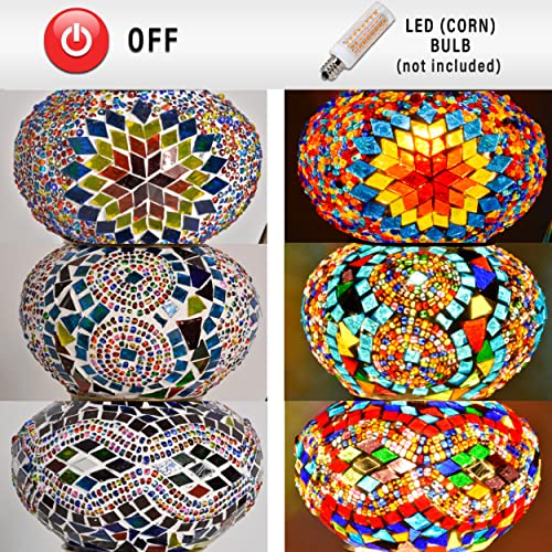 Mozaist Tiffany Style Turkish Stained Glass Table Lamp, 3 Globe Mosaic Moroccan Desk Light, Bohemian Vintage Bedroom Nightstand, Antique Handmade Rustic Decor Colorful Lighting (Cappadocia Balloon) #TOP4