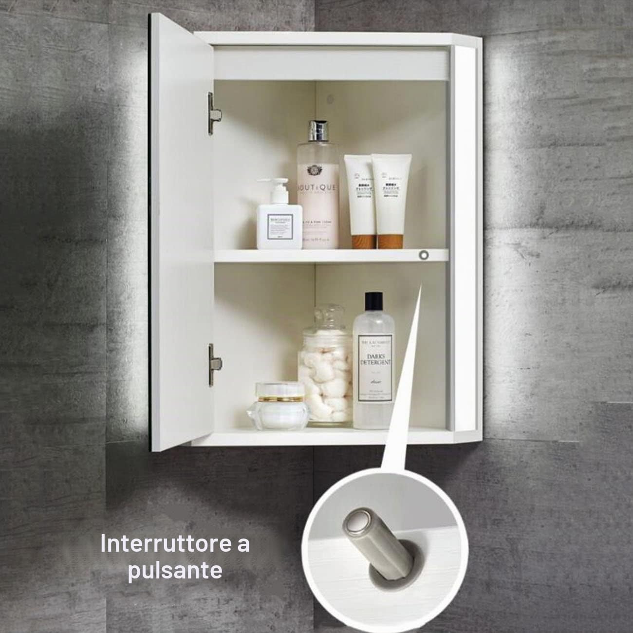 Mobiletto A Specchio Angolare da Bagno Armadietti A Parete con Luci A LED Armadietto A Specchio da Bagno Illuminato - Salvaspazio