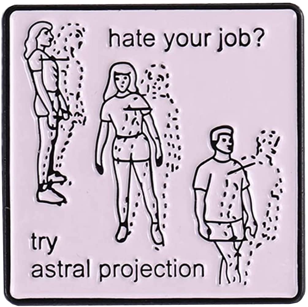 HATE YOUR JOB Brooch TRY ASTRAL PROJECTION Badge Creative Square Alphabet Alloy Brooch Work Distraction Baked Enamel Pin Interesting Jewelry Gift Suitable for Shirt Jacket, Metal, no gemstone