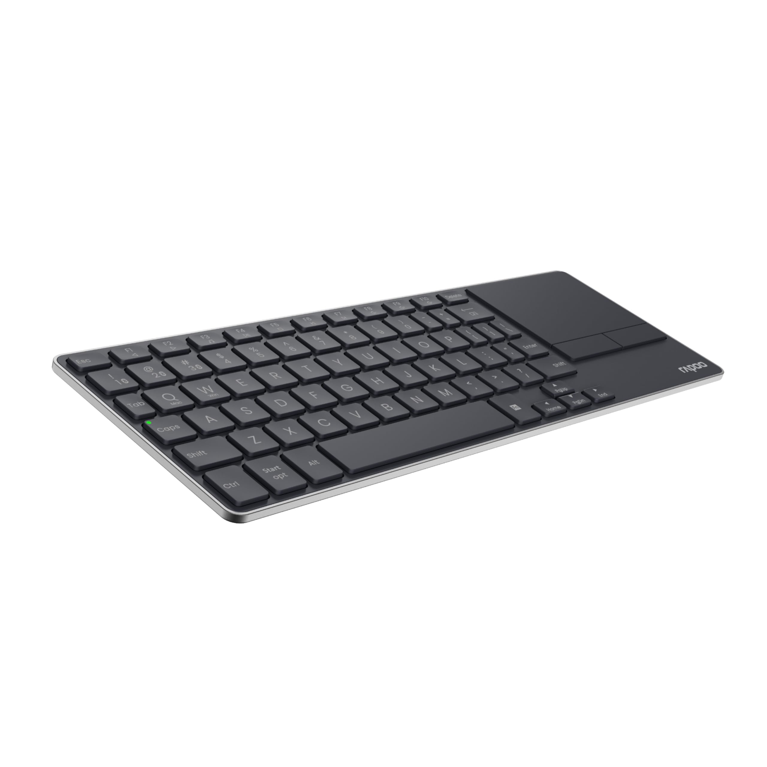 Rapoo E2810M Aluminium - Kabellose TV Tastatur mit Touchpad, Bluetooth & 2.4G USB Wireless, Multi Device bis 4 Geräte, PC, Mac, Tablet, SmartTV, mini Funktastatur klein flach, QWERTZ Layout Deutsch