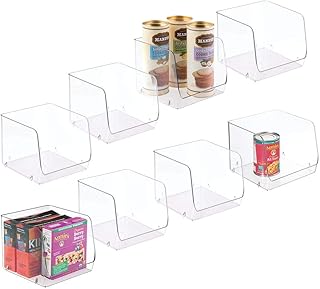 mDesign Boite de Rangement pour Le frigo ou Le Garde-Manger (Lot de 8) – Boite empilable pour la Cuisine – Grand bac en Plastique pour la Cuisine, la Salle de Bain ou la Chambre – Transparent