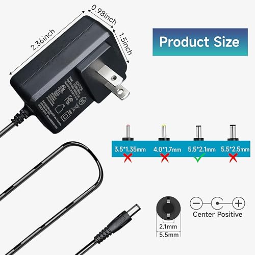 Miniatura 7 de Adaptador de CA de 9V 1A con 3 puntas, CA a CC 9V 1000mA Cable adaptador de fuente de alimentación para Arduino UNO MEGA, bicicleta Schwinn, máquina