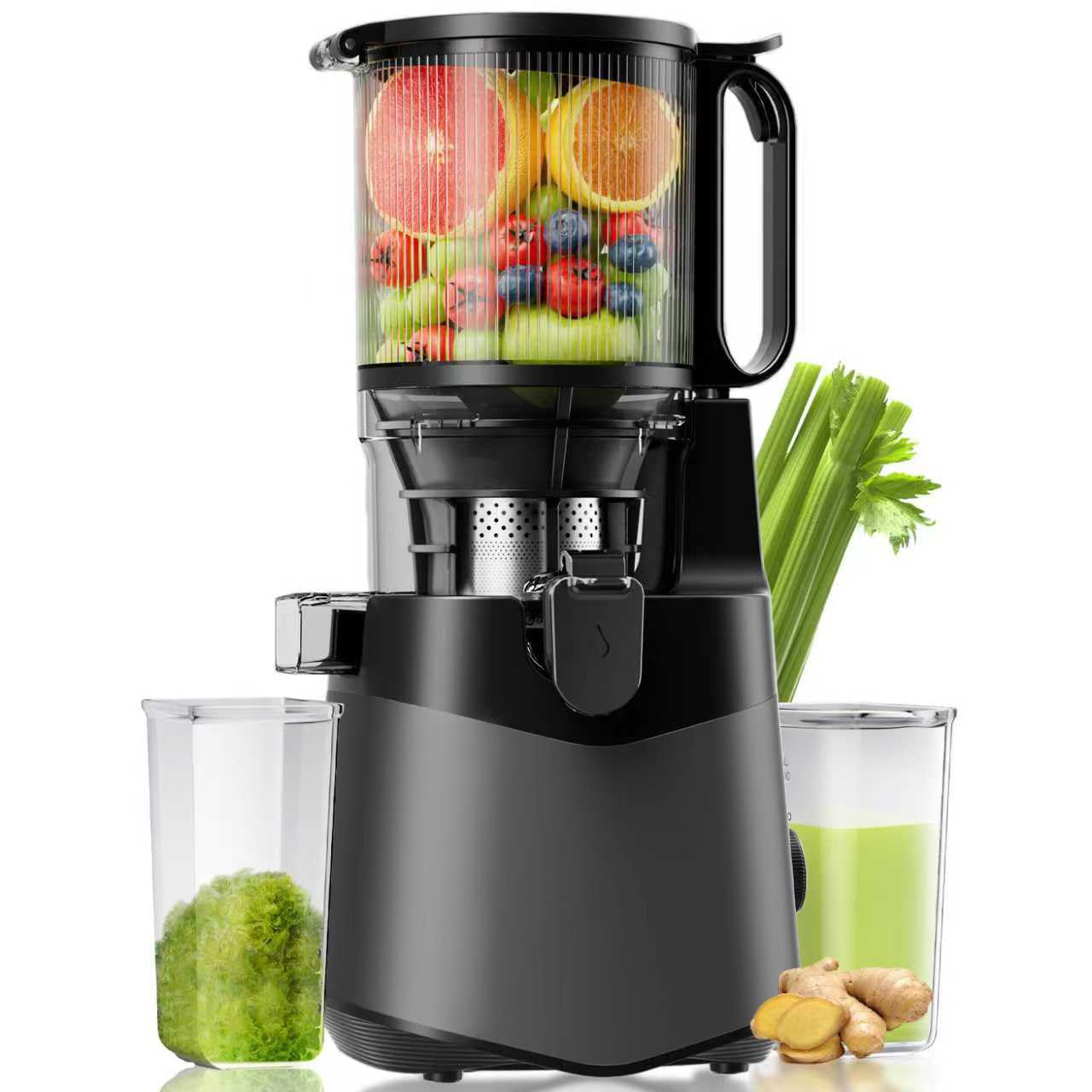 Cold Press Juicer, 5.8" Wide Feed Chute Juice Extractor Machine with 400W, High Juice Yield, Slow Masticating Juicer for Whole Vegetables & Fruits Deep Grey