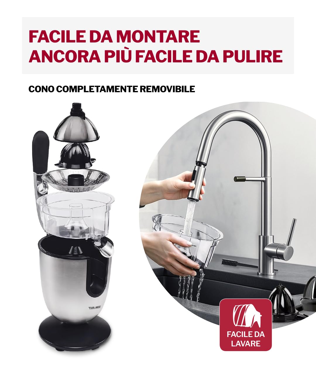Turmix Multi-Juicer machine CX 650 – Spremiagrumi elettrico professionale in acciaio inox, 2 coni per agrumi grandi e piccoli, beccuccio antigoccia, motore silenzioso 160 W, lavabile in lavastoviglie