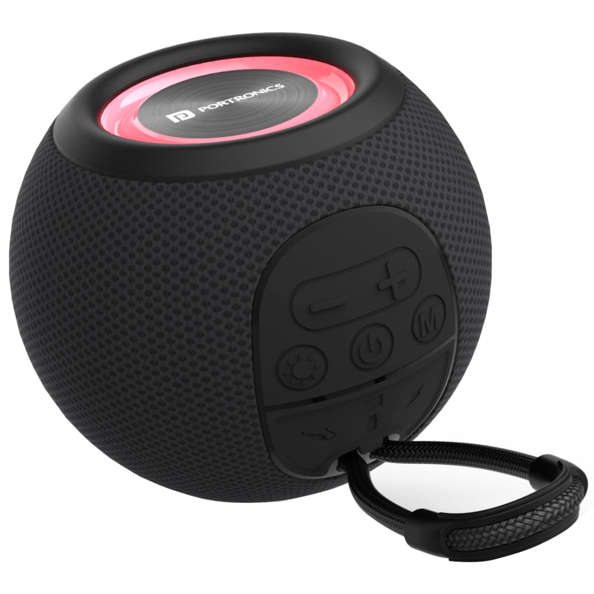 Portronics Resound 5W Bluetooth Speaker, front view with red LED ring and Portronics logo