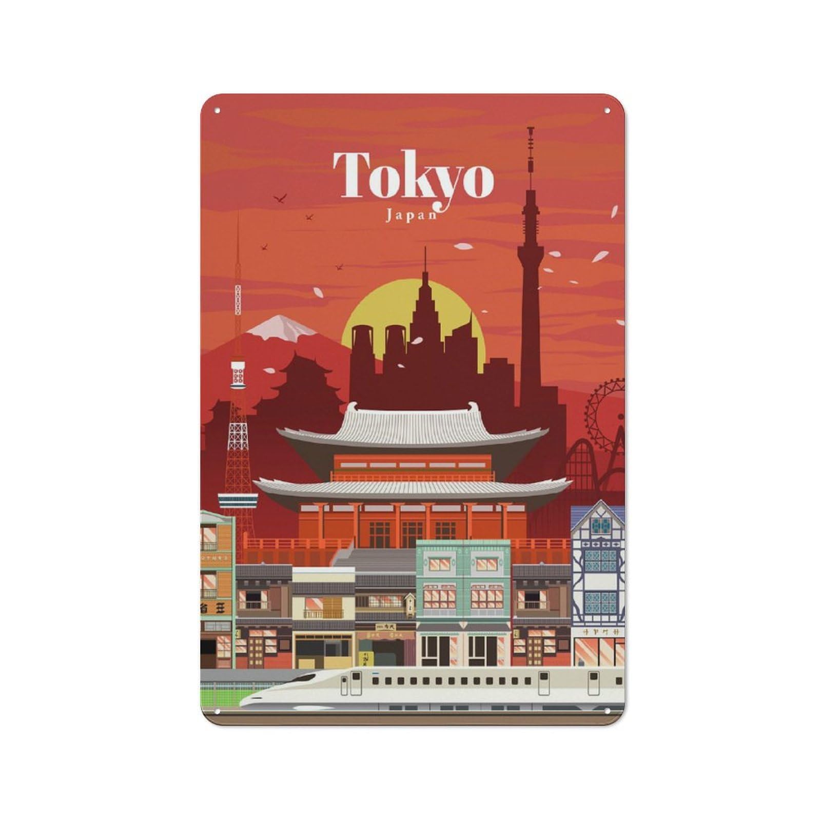 Junmoney Visit Tokyo Rustic Tin Wall Plaque 30X20cm For Bar Or Restaurant, For Vintage Wall Decor Fans, For Garage And Workshop Walls
