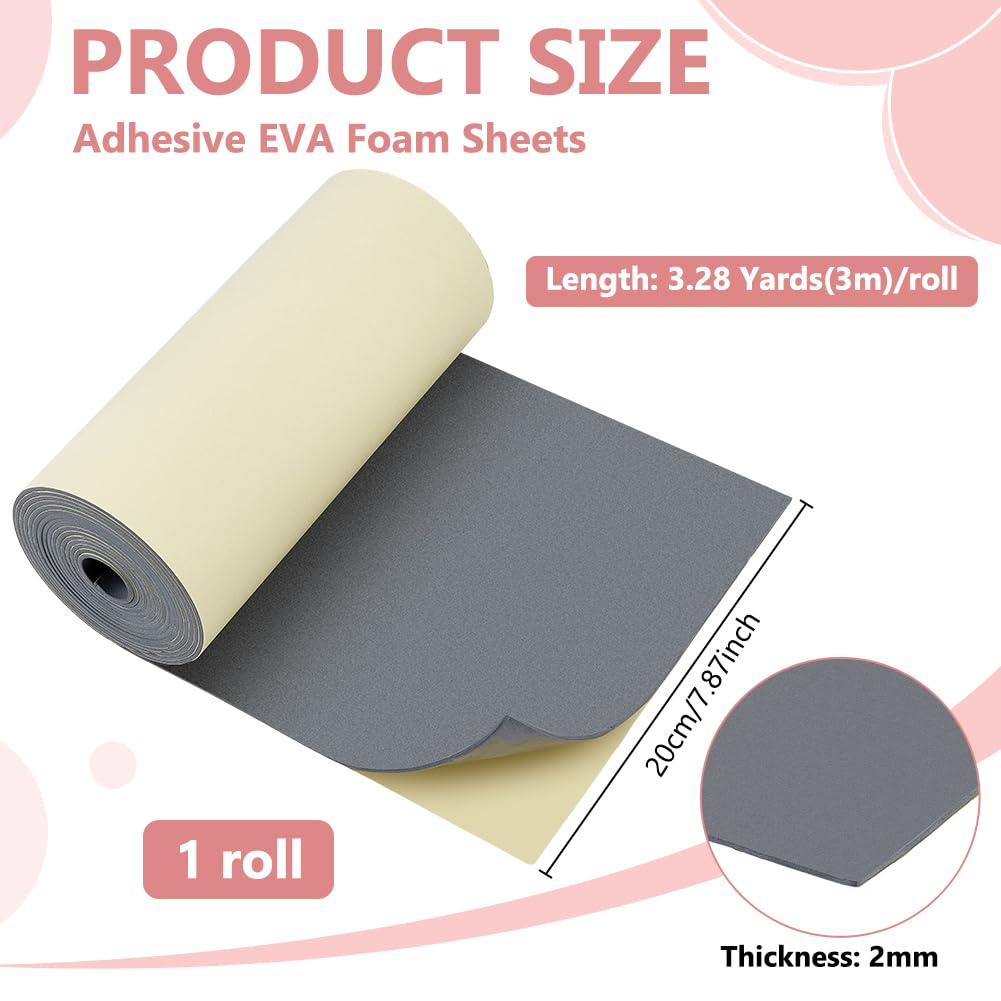 BENECREAT 118.1x7.9inch Self-Adhesive EVA Foam Roll, 2mm Thick Adhesive Craft Foam for Furniture Protecting Gap Filling Halloween Costumes Craft Project (Dark Gray)