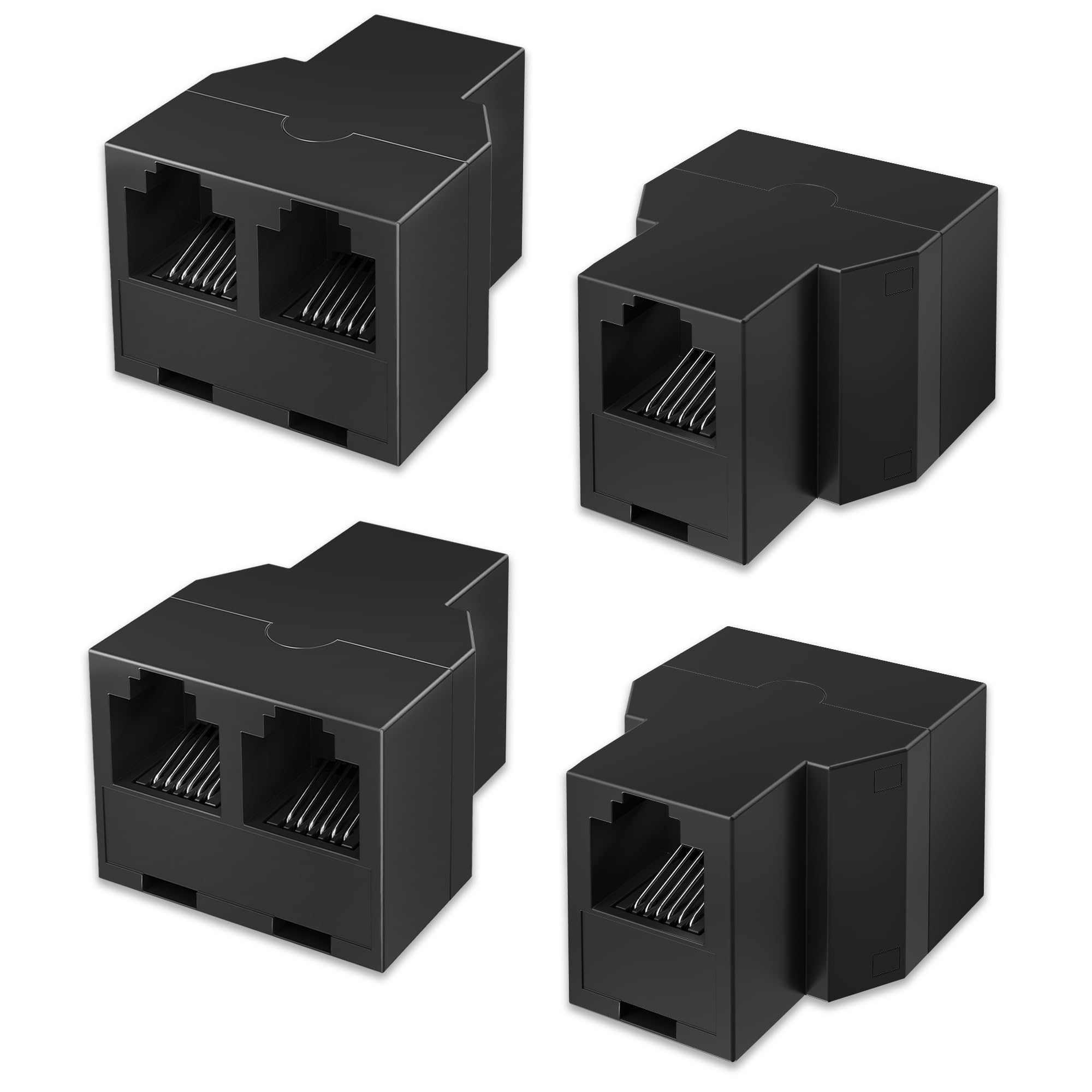 Uvital RJ12 6P6C 1 Female to 2 Female Telephone Line Splitters, Telephone Landline Cable Connector and Separator(Black,4 Pack)