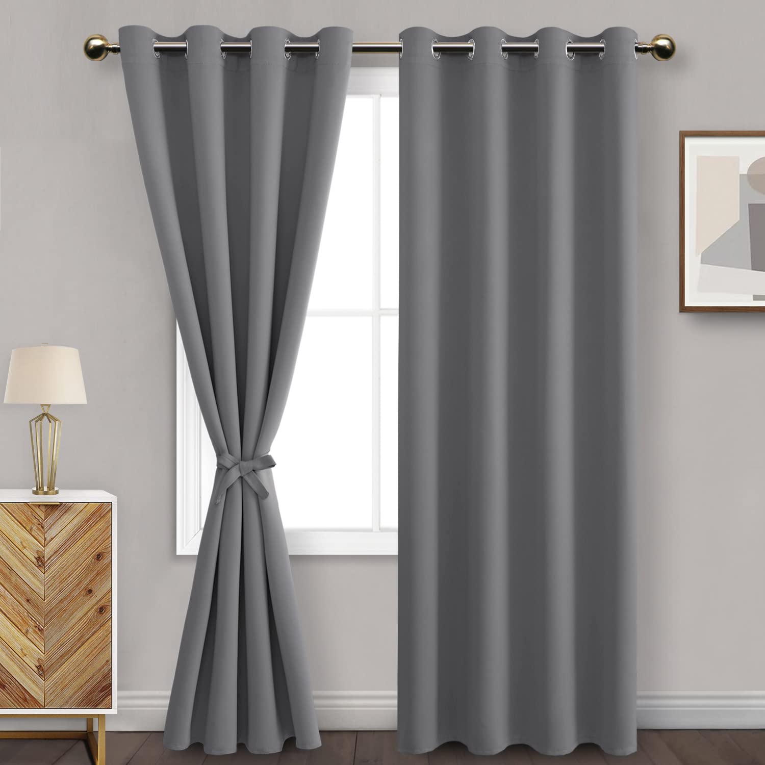DWCN Grey Blackout Curtains for Bedroom Sewn with Tiebacks - Thermal