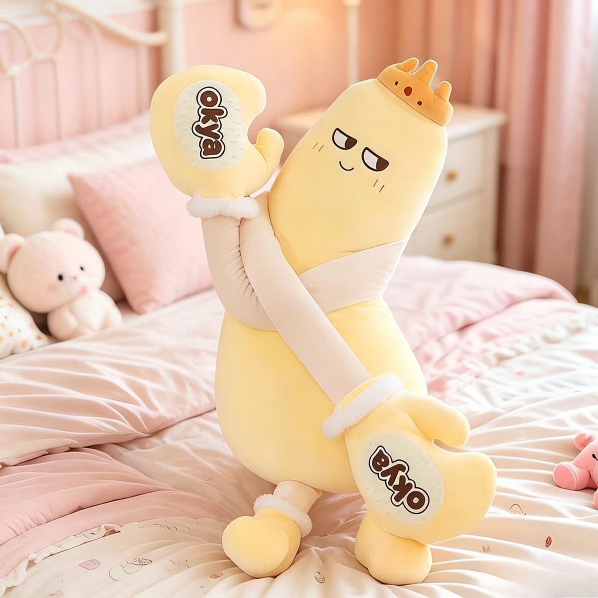 FUNCITTE Cute Mango-Shaped Plush Pillow, Soft Boxing Design Stuffed Toy, Long Hugging Body Pillow for Sleeping, Kawaii Decorative Cushion (19.68in)