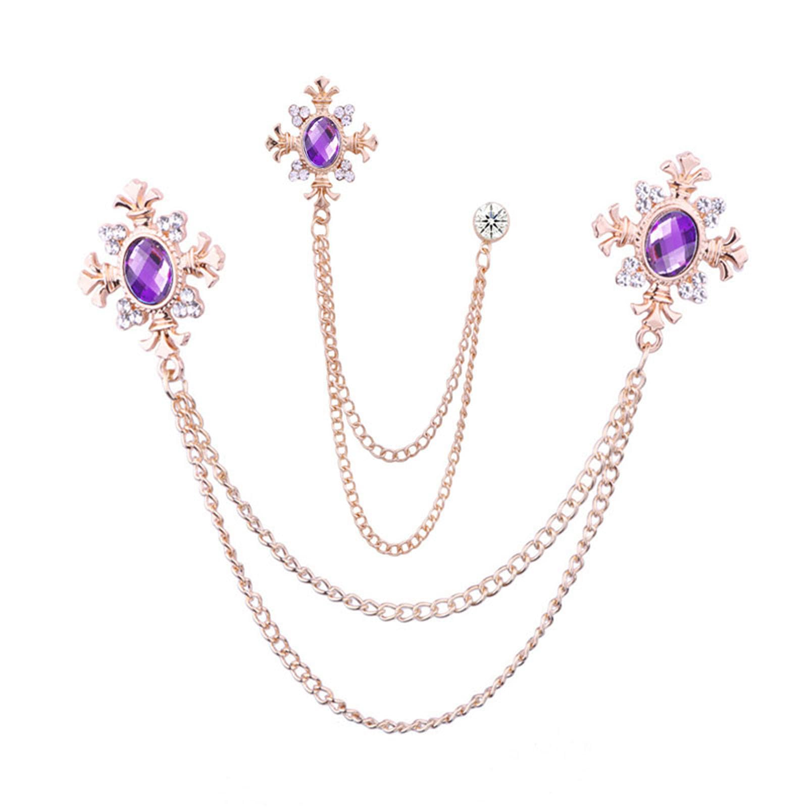 2PCS Long Chain Brooch Crystal Tassel Brooch Pin Gem Brooch Fashion Scarf Tie Pins for Women Men Wedding
