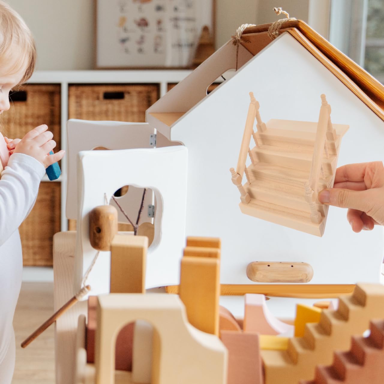 OSALADI Miniature Stairs 1:12 Scale Wood Stair Dollhouse Furniture Wooden Handrail Steps Model DIY Unpainted Staircase Dollhouse Accessories for Fairy Garden Decors