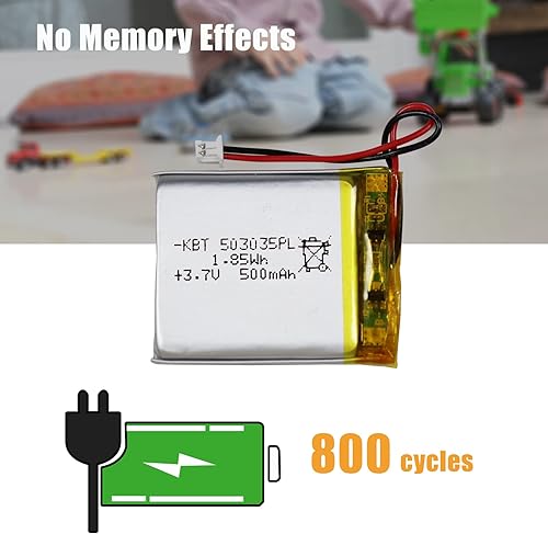 Miniatura 3 de Batería de polímero de litio KBT 3.7V 500mAh: 503035 Baterías de repuesto de iones de litio recargables Lipo con conector PH 1.25 JST, conector
