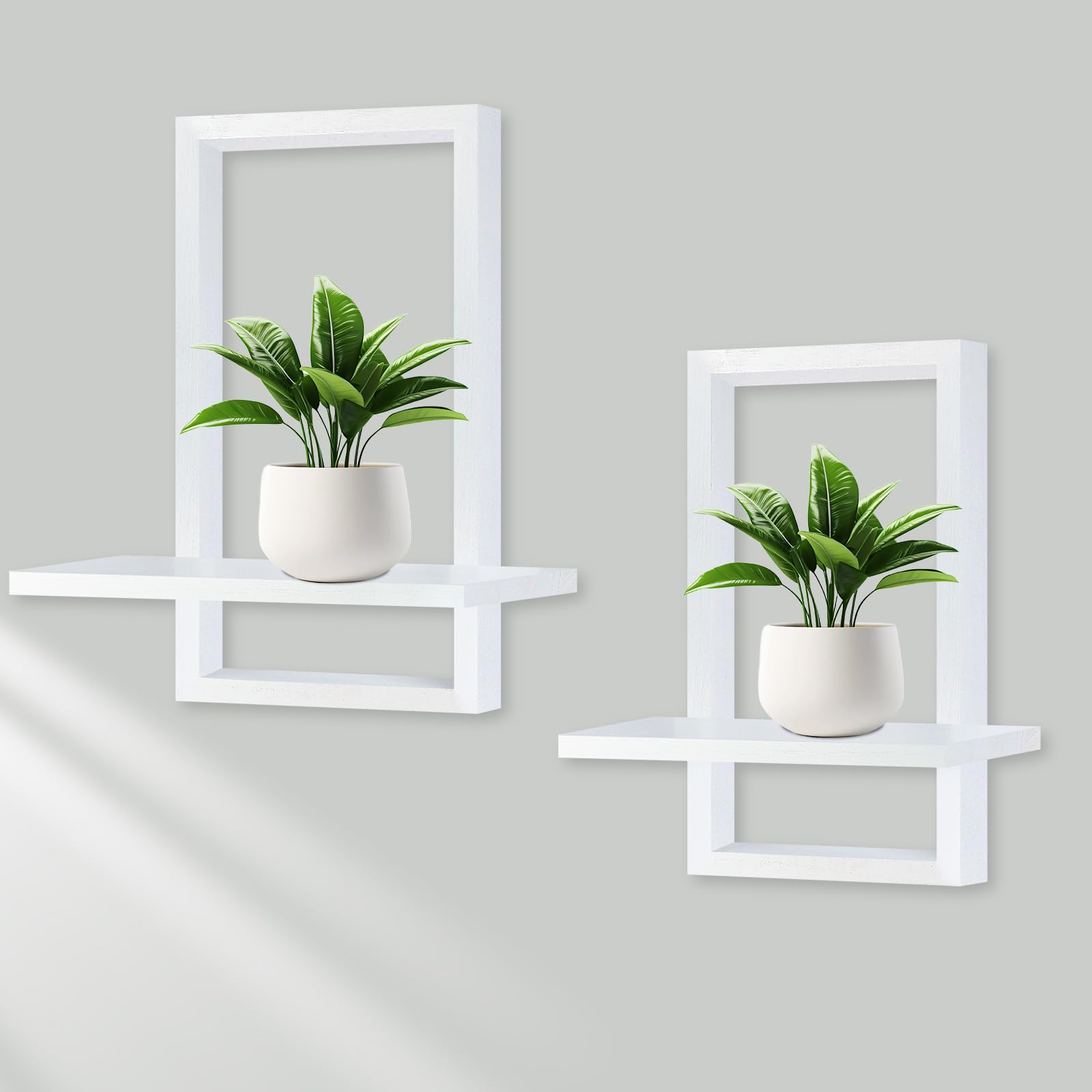 YiYa 2 Pcs Wood Shelves for Wall Decor Modern Boho Wall Shelf Wood Floating Shelf Bohemian Hanging Shelf Display Shelving for Hanging Plants Photo for Living Rooms Bathroom(white)