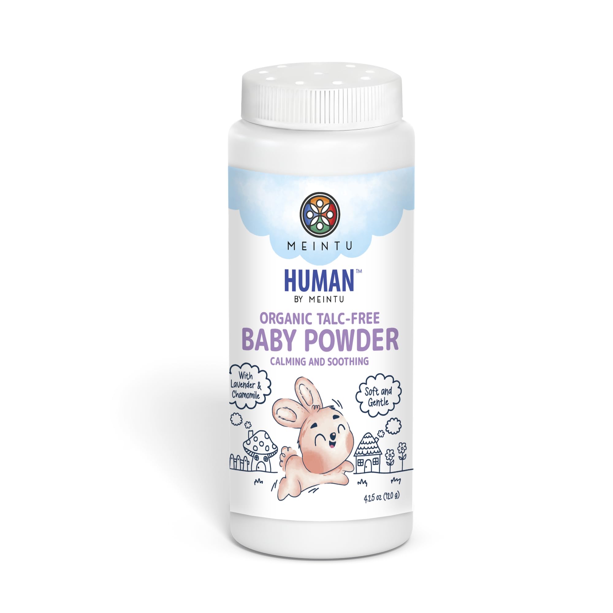 MEINTU Organic Baby Powder Talc Free- Calming and Soothing Cornstarch Baby Powder with Lavender and Chamomile- Skin Nourishing Baby Powder for Newborn- Non GMO Lavender Baby Powder- 4.25 Oz