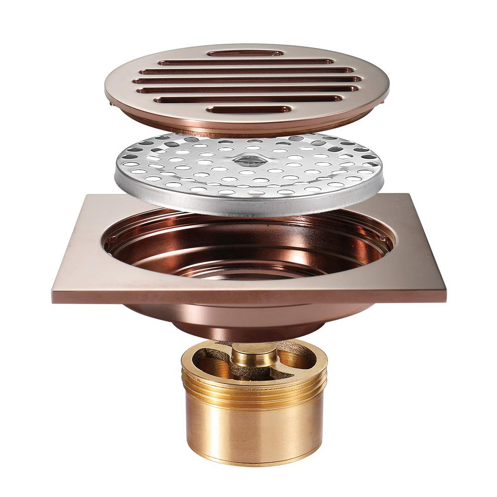 Piletta Doccia A Pavimento Scarichi a pavimento in ottone oro rosa Scarico a for doccia Bagno a quadrato Coperchio filtro Griglia di scarico