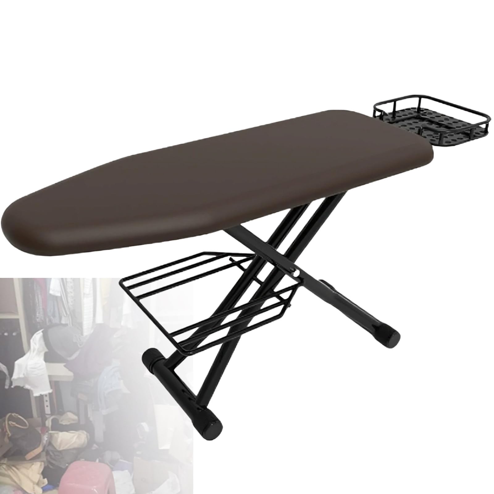 Yxyljoz Brown Ironing Board Full Size, Heavy Duty Foldable Metal Board For Sewing And Craft Room, Sturdy Household Essential,90Cm (Brown)