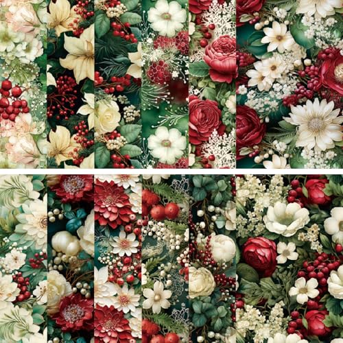 24 hojas de papel floral para álbumes de recortes, papel de manualidades de flores vintage de 6 x 6 pulgadas para hacer tarjetas, decoupage, suministros de álbumes de recortes (12 diseños) (flor B