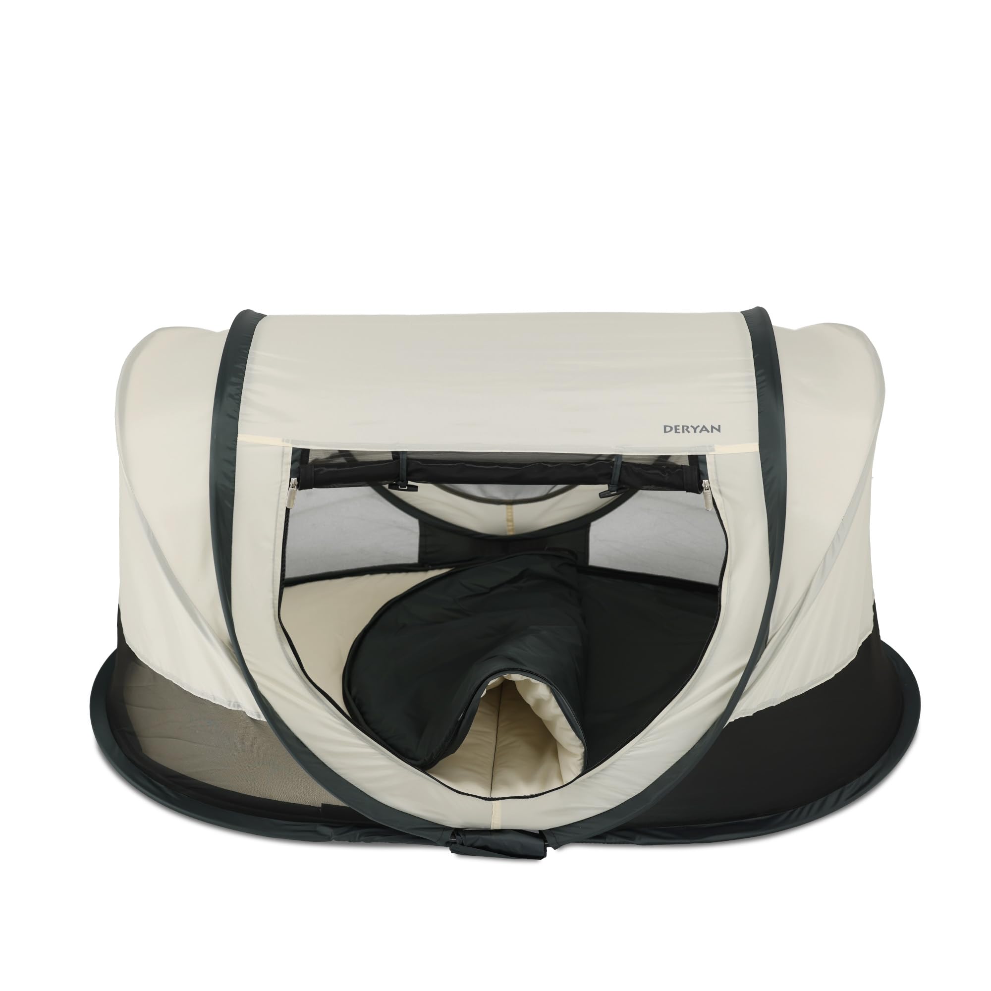 Deryan Scott Lettino Parapioggia per Bambino - Dalla Nascita Fino a 3 Anni - Tenda Pop-Up per Bambino Montabile in 2 Secondi - Zanzariera & Borsa da Viaggio Inclusi - 120x75x50cm (Crema)