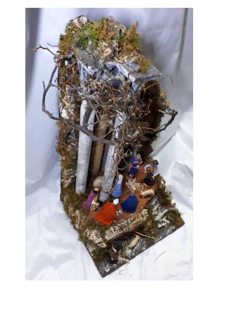 Presepe completo sughero e legno napoletano tempio con 10 pastori 10 cm crib 30x25 cm alto 50cm conj pastori terracotta statuine presepe ricevi un portachiavi S.G. ARMENO ARTIGIANALI nic 40