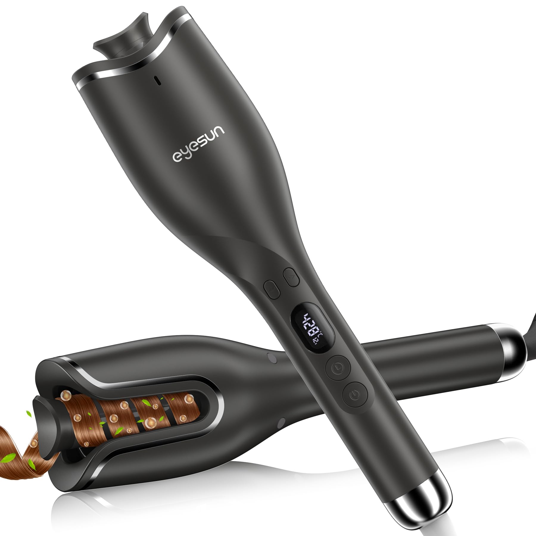 Hair Curling Irons Automatic Portable Rotating Curling Iron with LCD Display 4Temperature Settings Timers 12-19s Auto Shut-Off Anti-Scald