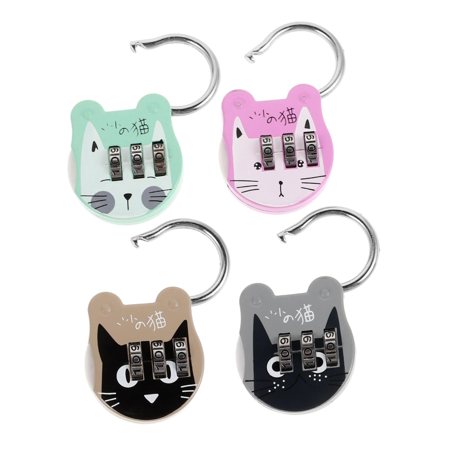 NULYLU 4pcs Boys and Girls Padlock Small Combination Locks Cartoon Cat Design Locks for Luggage