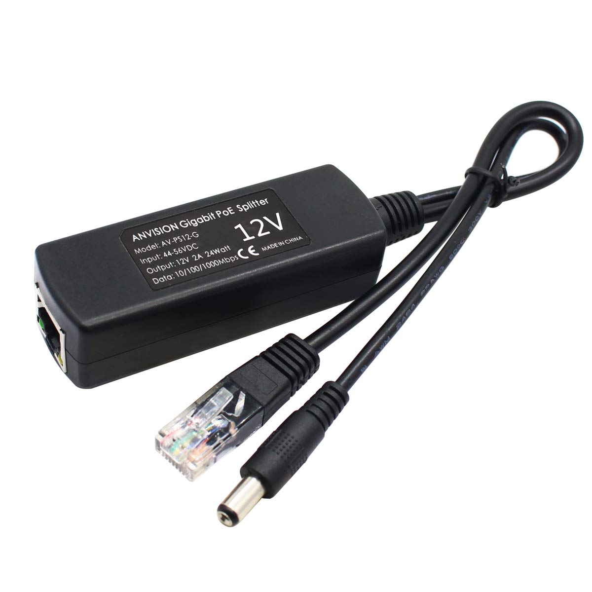 ANVISION 2-Pack Gigabit PoE Splitter, 48V to 12V 2A Ethernet Adapter, for Security Camera, AP, Voip and More, AV-PS12-G