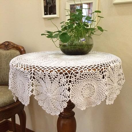 Hetao Handmade 100% Cotton Crochet Round Tablecloth Doily, White, 27 Inch