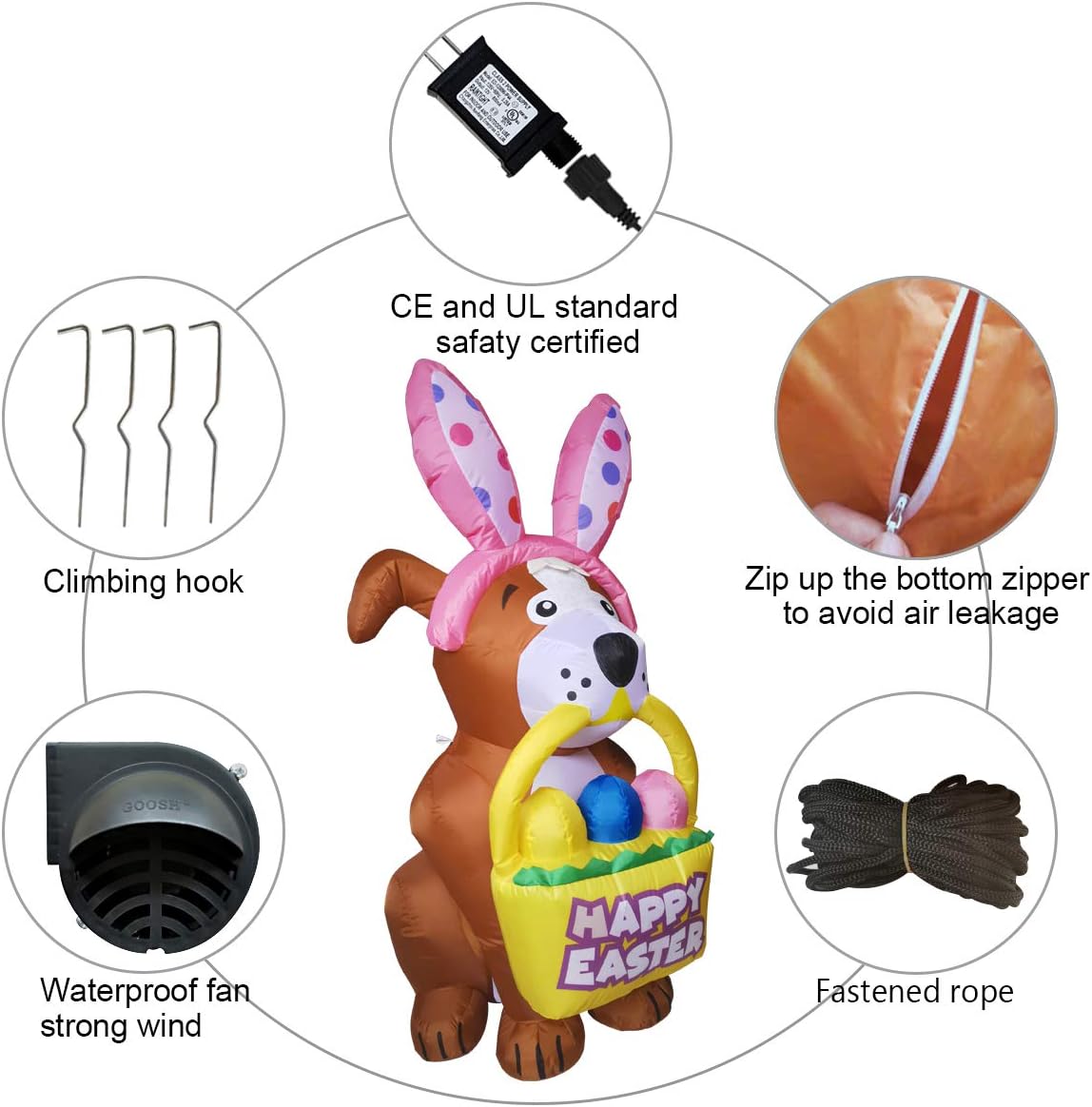 GOOSH 5 FT Height Christmas Inflatables Outdoor Dog with a Bunny Headband, Blow Up Yard Decoration Clearance with LED Lights Built-in for Holiday/Christmas/Party/Yard/Garden : Patio, Lawn & Garden