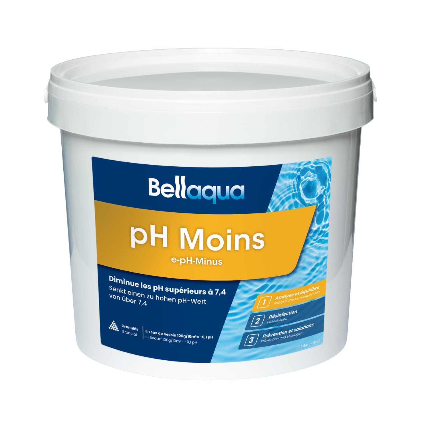 BELLAQUA pH-Moins 6 kg Granulés pH- Piscine et Spa Réducteur pH Rapide | Facile à utiliser, doseur inclus, verser directement dans l'eau, 100g / 10 m³ baisse pH de 0,1, compatible piscine et spa