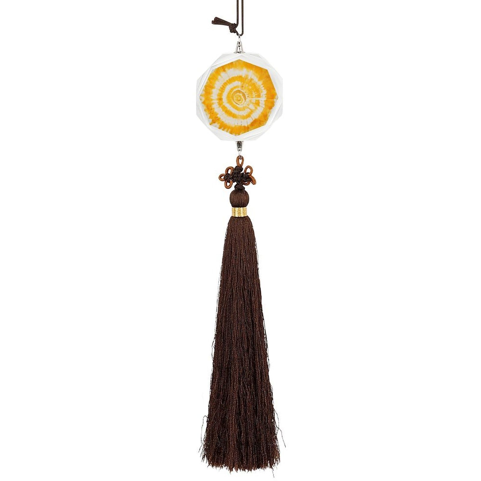 Crystal Auto Pendant Charms Hexagon Crystal Car Rear View Mirror Charms Yellow Tie-Dye Pattern Auto Hanging Interior Ornament Pendant Car Interior Accessories for Women Men CarCharms Decor