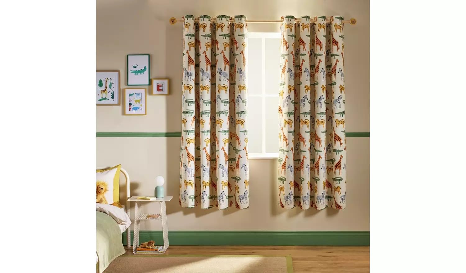 SEGOY Kids Safari Print Blackout Eyelet Curtains - Cream - 168x183cm