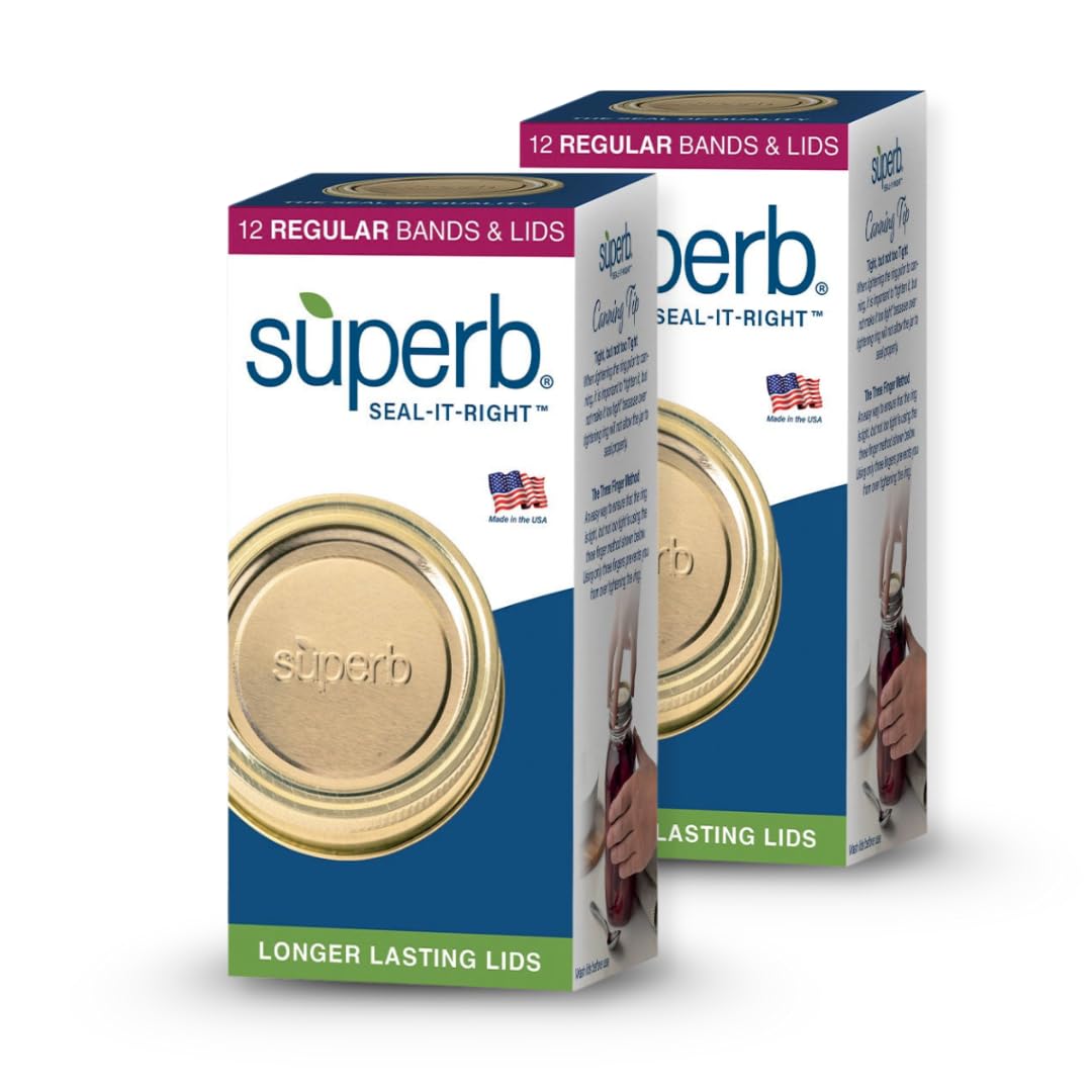 Superb Sealing Solutions Clear Superb Regular Mouth Mason Jar Canning Lids With Bands/Jar Rings – Made In The Usa - 24 Lids And Bands