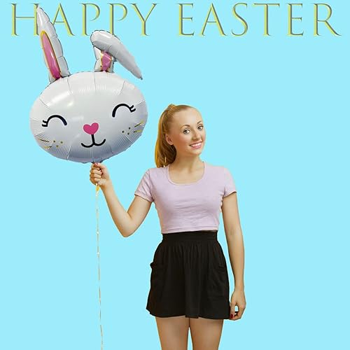 Miniatura 7 de Globos de conejo, globos de Pascua, globos de papel de aluminio con cabeza de conejo para fiesta temática de conejo, suministros de fiesta de