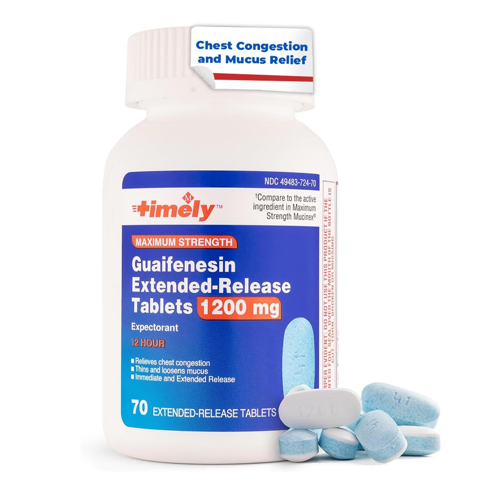 TIME-Cap Labs Guaifenesin 1200mg Extended Release, Maximum Strength Mucus Relief Expectorant for Adults, 12 Hour Chest Congestion Support Tablets, 70 Count