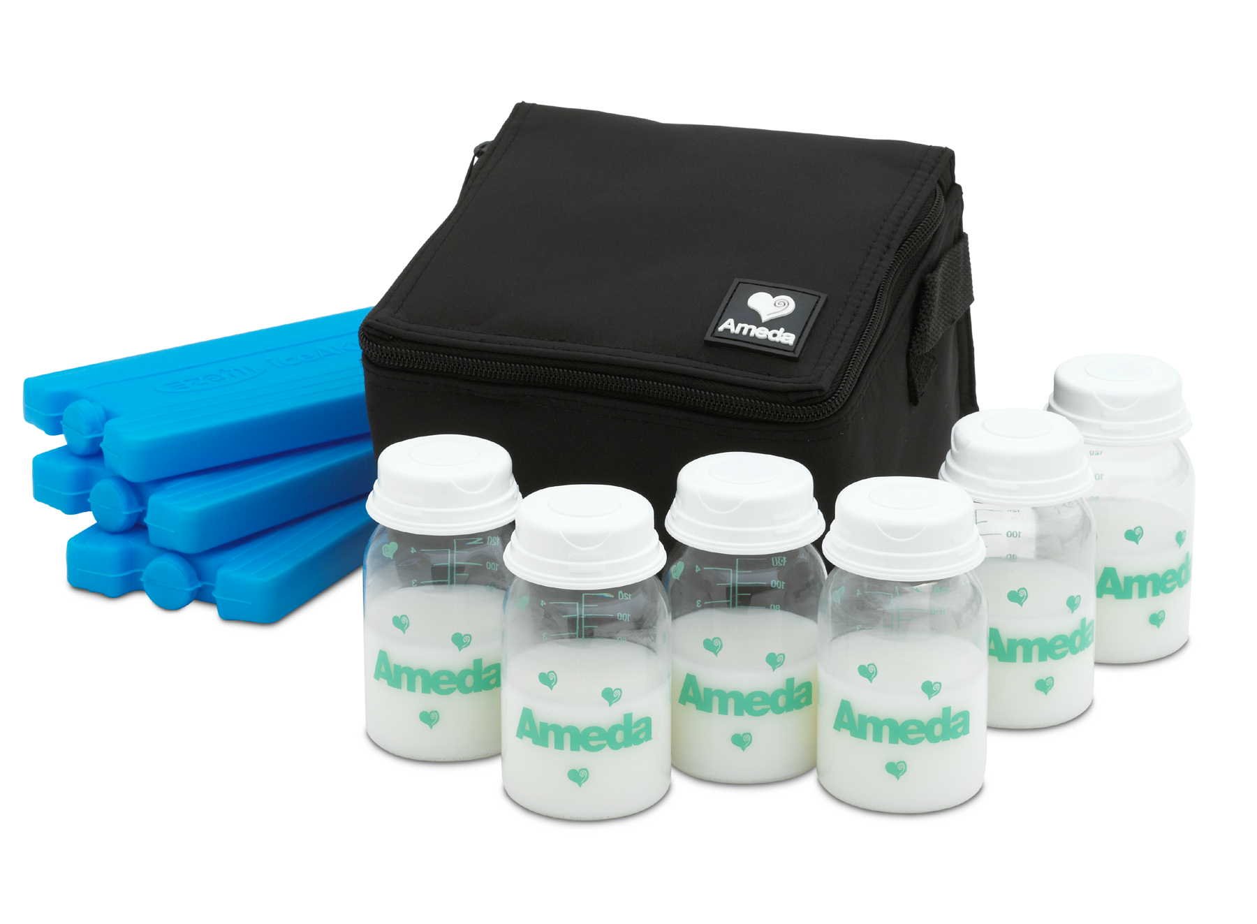 Ameda Cool 'N Carry Milk Insulated Storage Tote with 6 Bottles #17076