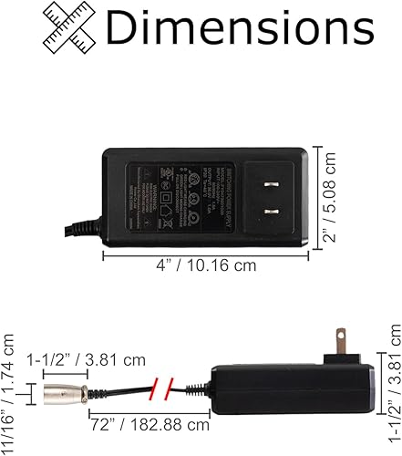 Miniatura 3 de AlveyTech Cargador de batería XLR de 36 voltios y 1.0 amperios, compatible con Razor Rambler 16, EcoSmart Metro HD, C25C35 SLA, scooter plegable
