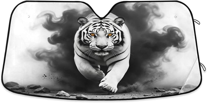 Dussdil Black Tiger Print Car Windshield Sunshades Front Window Universal Fit Sun Shade Reflective UV Rays Protector Keep Your Vehicle Cool Visor Cover Shades Accessories for Truck SUV 53x24 Inch