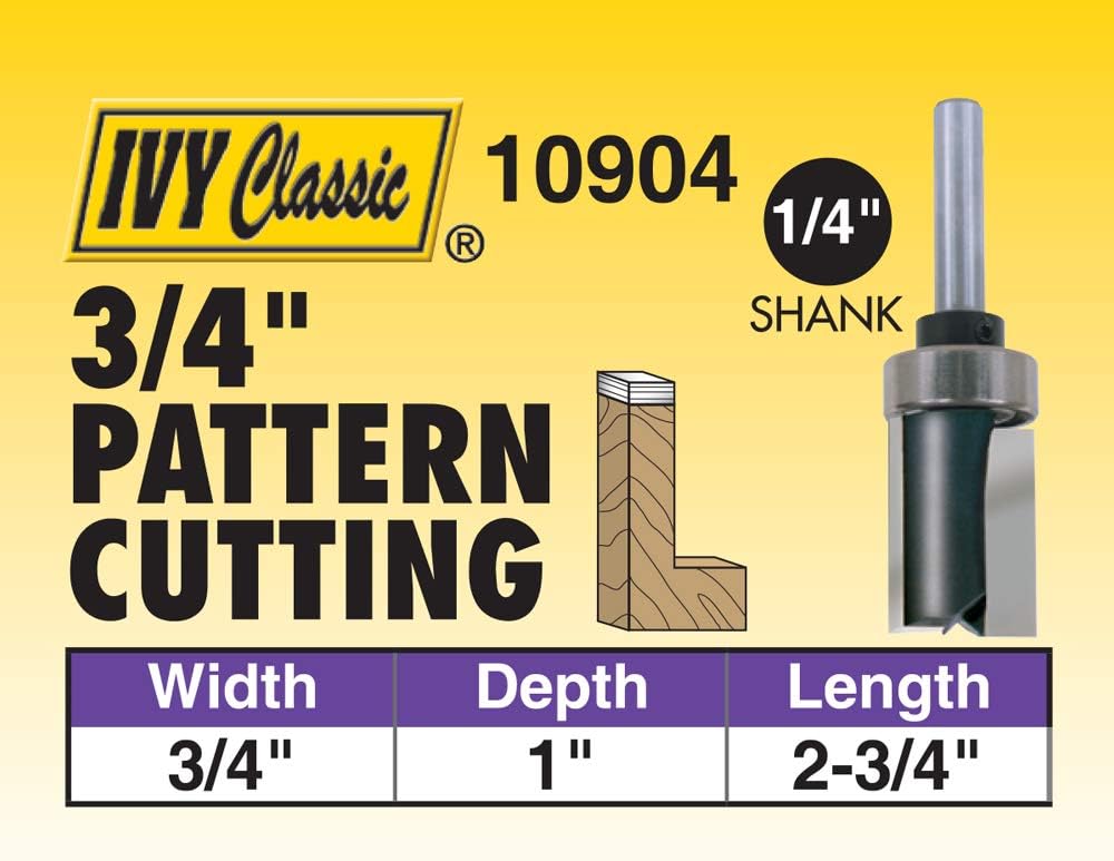 IVY Classic 10904 3/4-Inch Pattern Cutting Carbide Router Bit with Upper Ball Bearing, 1/4-Inch Shank, 1/Pouch