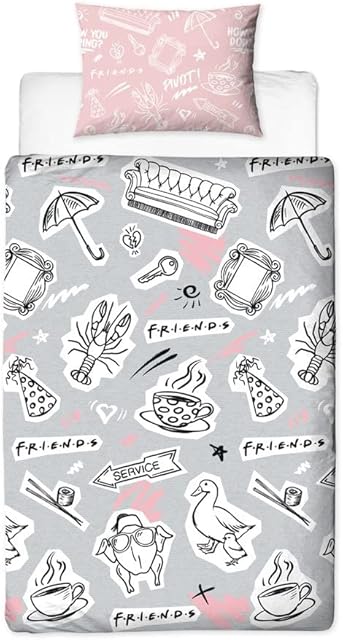 FRIENDS Official Single Duvet Cover Set | Reversible 2 Sided Bedding Duvet Cover | Coffee Design, With Matching Pillowcase
