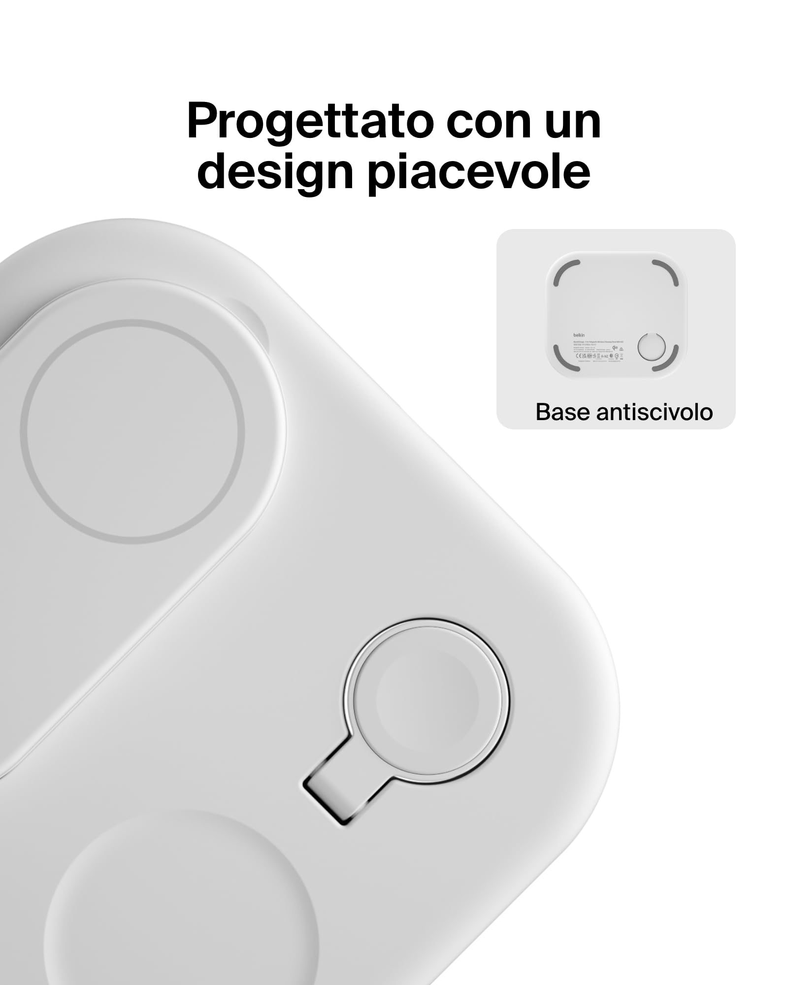 Belkin BoostCharge Caricatore Qi2 15W 3 in 1 Pieghevole - Bianco | Caricatore Magnetico MagSafe per iPhone, Apple Watch e AirPods, Base Antiscivolo, Cavo e Alimentatore da Muro 36W Inclusi