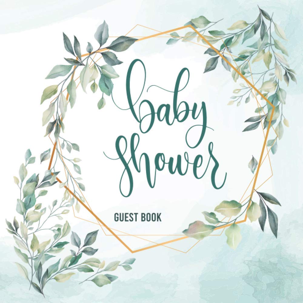 Baby Shower Guest Book: baby shower GuestBook with Wishes & Advice for Parents, Leaves & Gold Frame Cover Edition, Tropical Safari Jungle Theme