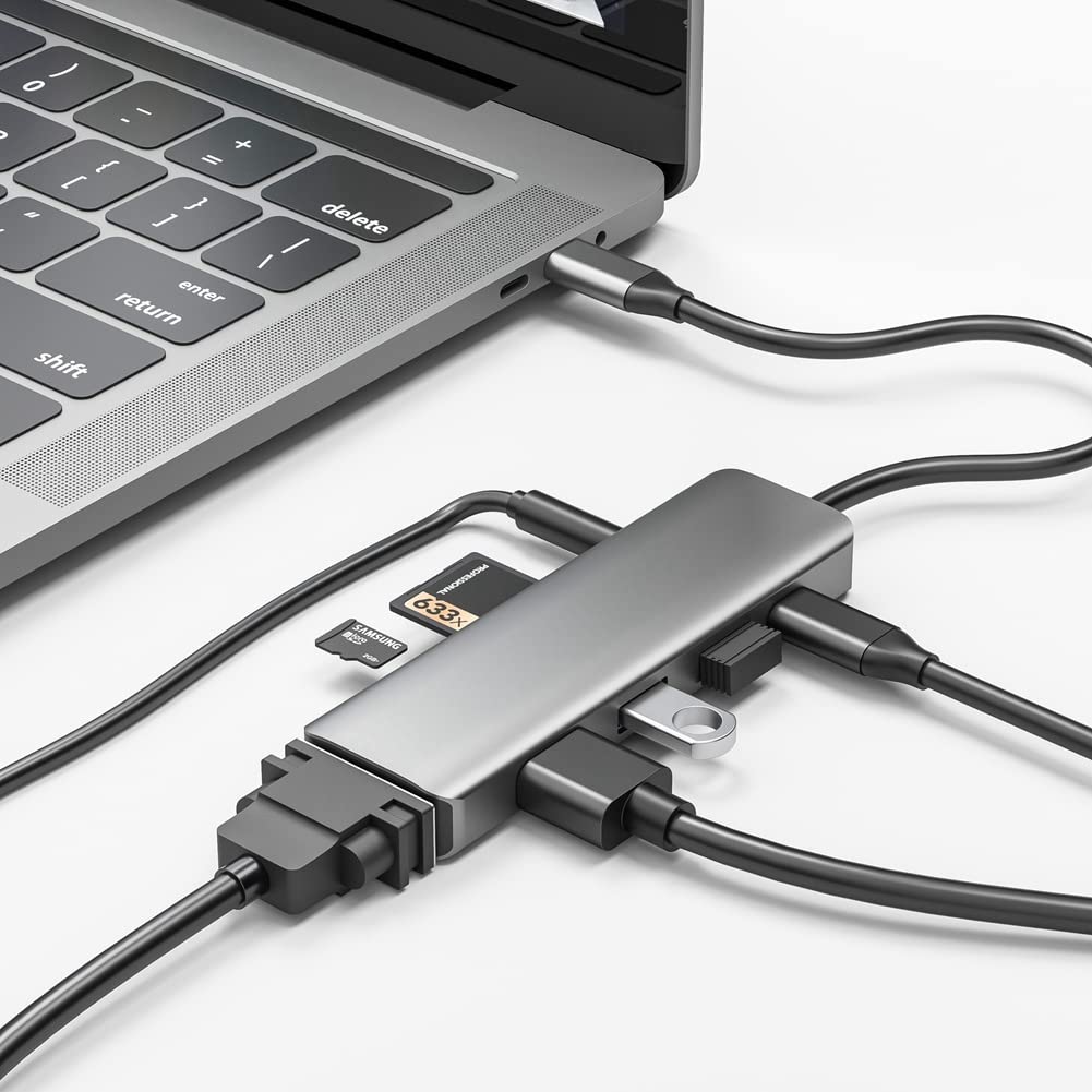 Adaptateur Hub USB 8 en 1, Type C vers 4Kx2K @ 30Hz - Compatible VGA USB 3.0 Station d'accueil SD/TF Lecteur de carte SD/TF, TS08