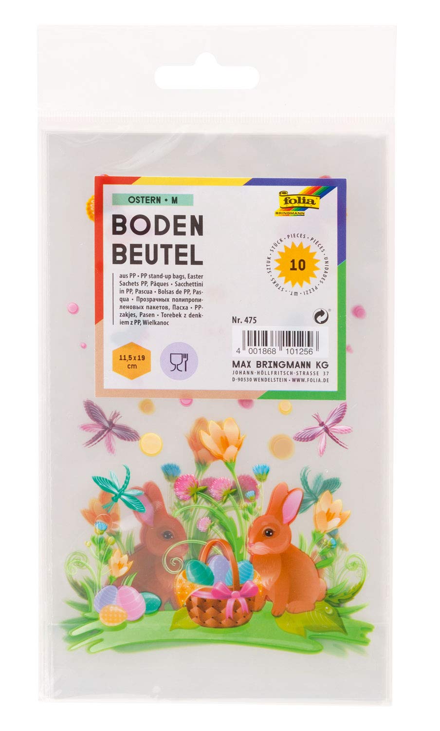 folia 475 - Bottom Bags with Easter Print, Pack of 10, Size M, Approx. 11.5 x 19.0 cm, for Individual Packaging of Biscuits, Sweets and Much More