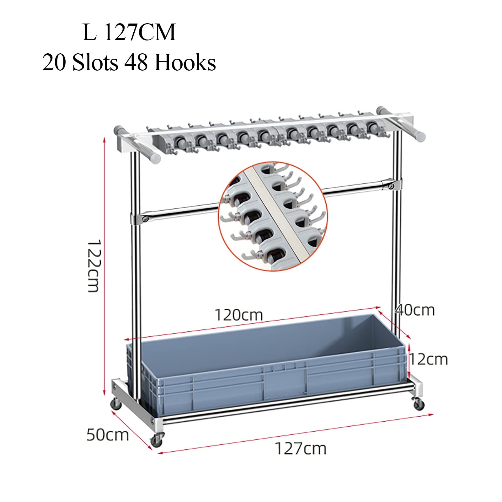 Soporte Móvil para Fregonas De Suelo, Soporte para Escobas, Carrito para Herramientas De Limpieza, Soporte para Paraguas, Escurridor De Fregonas De Acero Inoxidable para,L127cm