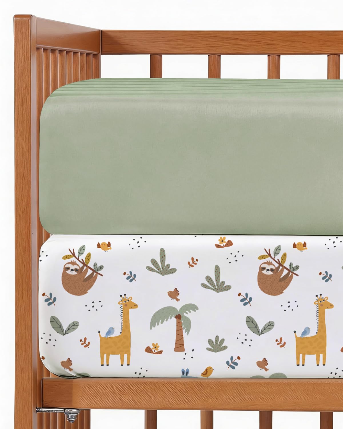 Crib Sheets - Pack of 2 Fitted Sheets for Standard Crib - 52x28in, Safari