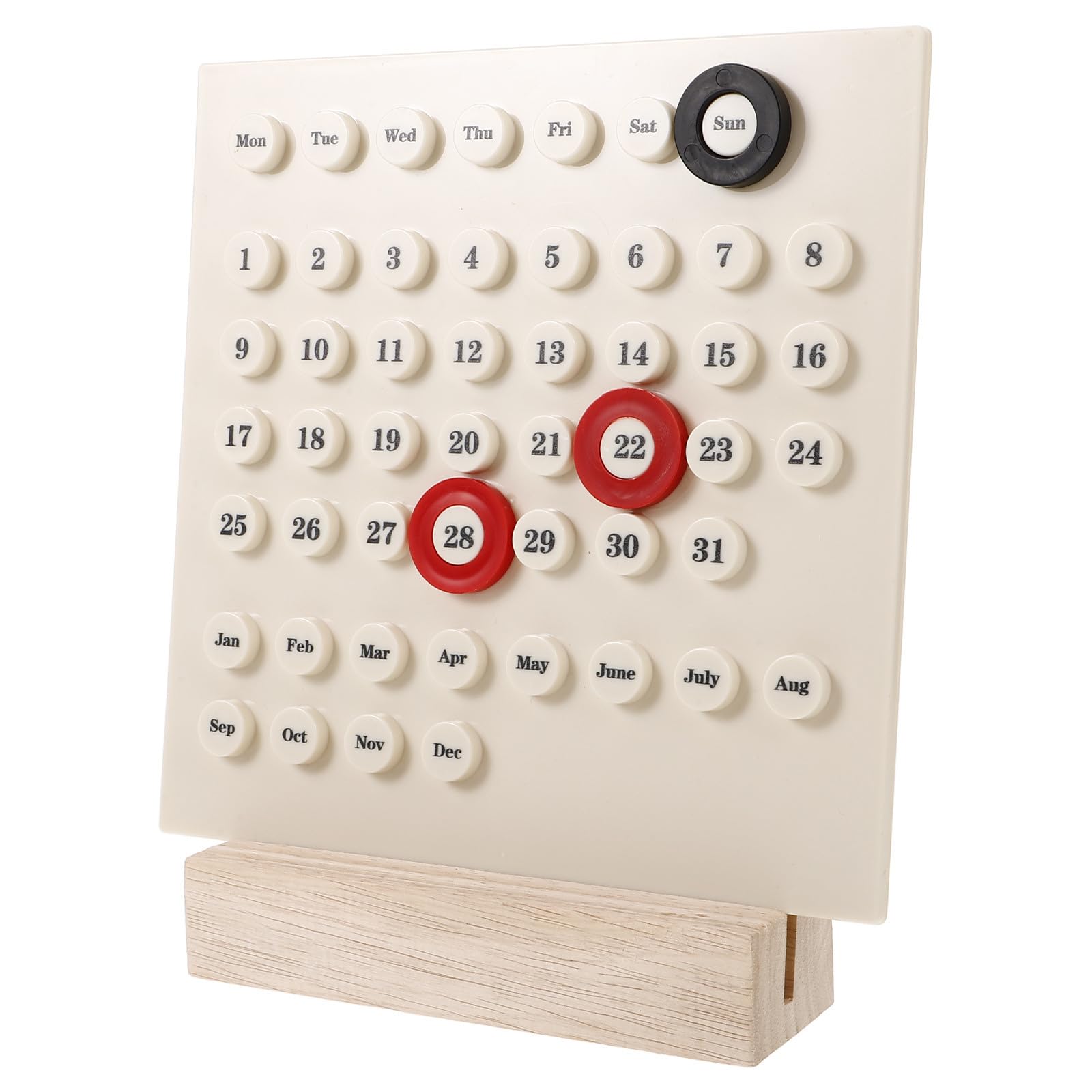 4 Pezzi Calendario Perpetuo da Tavolo in Legno e Plastica, Beige