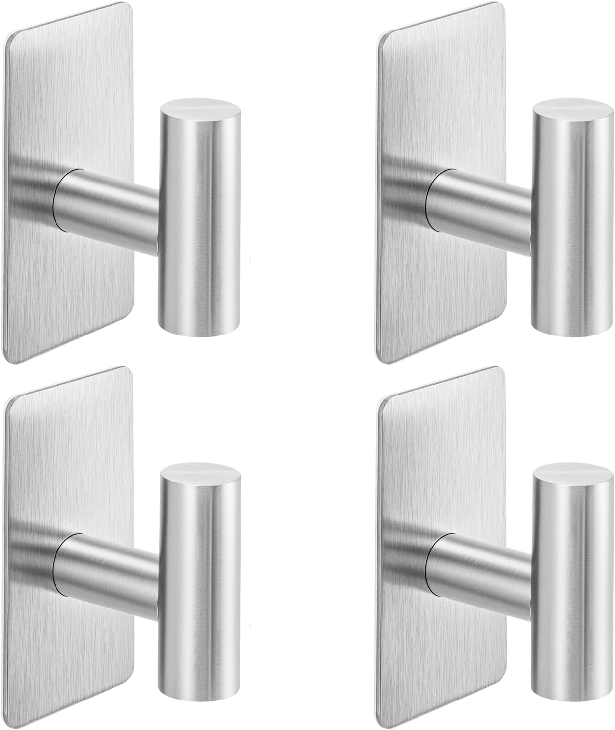 Nolimas Adhesive Towel Hooks, Heavy Duty Wall Hooks, Towel Hooks for Bathrooms Adhesive, SUS304 Stainless Steel Waterproof Sticky Kitchen Hooks for Hanging Towel,Clothes,Robe,Brushed Nickel,4Pack