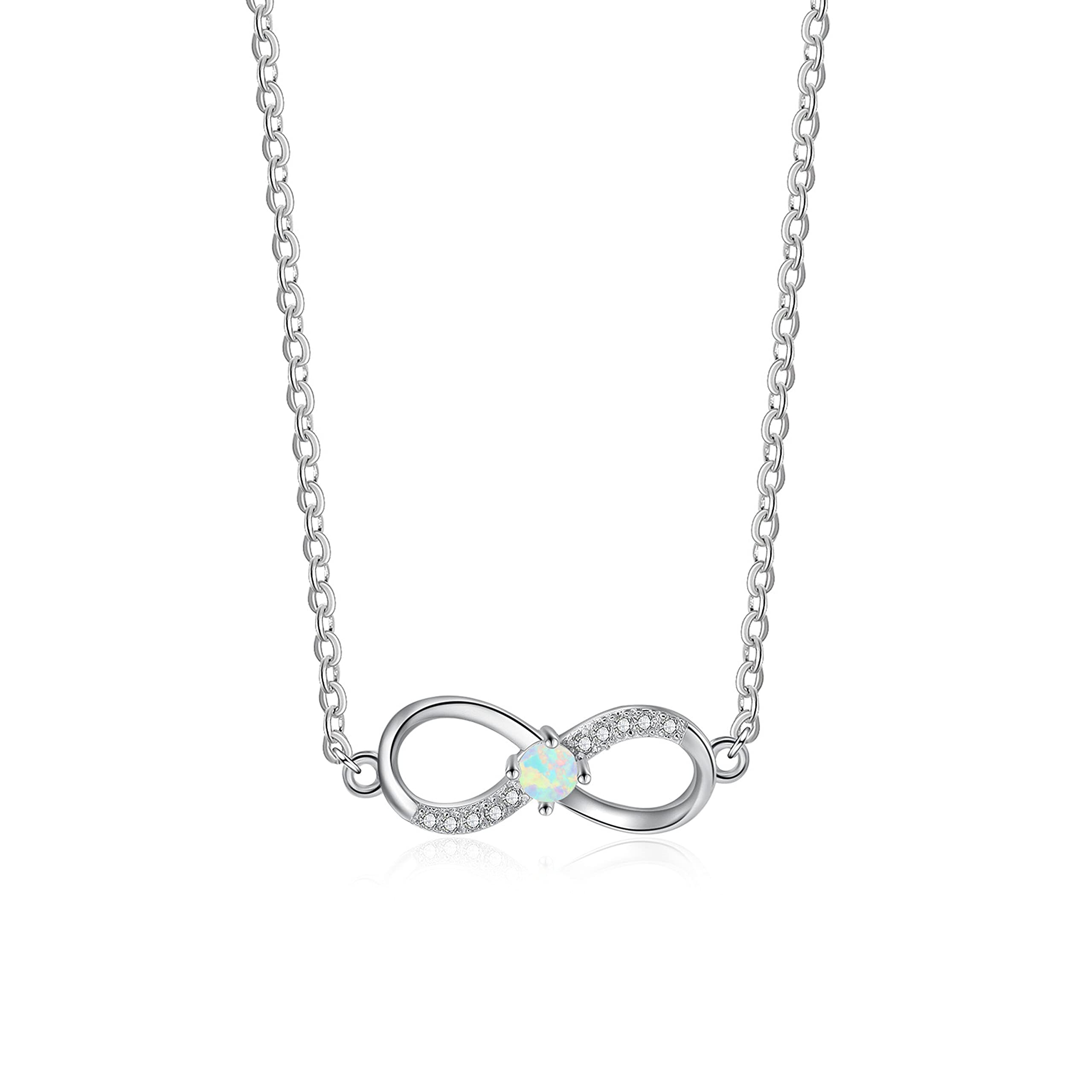 KristLand S925 Silber Halskette mit Opal Einfaches Design Zarte Runde Anhänger für Frauen Freundin Frau Tochter Geschenkbox Opal