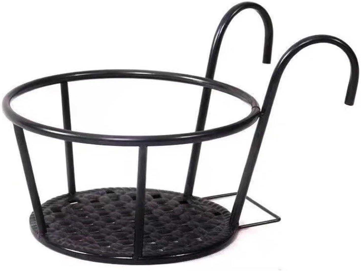 1PC Iron Art Hanging Baskets Flower Pot Balcony Hanging Plant Round Racks Railing Fence Outdoor Window Bonsai Stand Decoration(White)